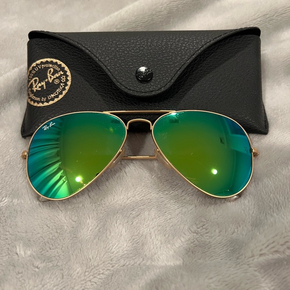 58mm green mirror ratban aviator sunglasses